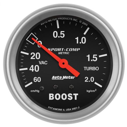 Autometer Gauge, Vac/Boost, 2 5/8", 60Cmhg - 2.1Kg/Cm2, Mechanical, Sport-Comp, Sport-Comp