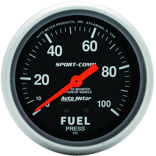 Autometer Gauge, Sport-Comp, Fuel Pressure, 2 5/8 in, 100psi, Mechanical, Analog, Each