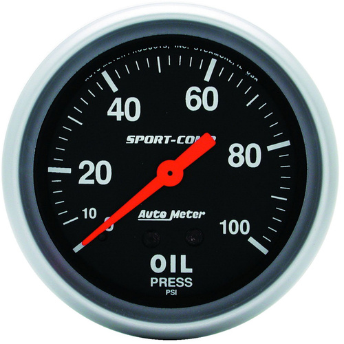 Autometer Gauge, Sport-Comp, Oil Pressure, 2 5/8 in., 100psi, Mechanical, Each
