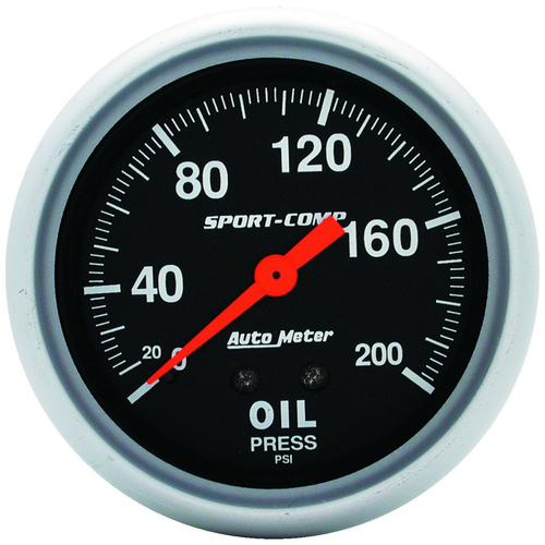 Autometer Gauge, Sport-Comp, Oil Pressure, 2 5/8 in., 200psi, Mechanical, Analog, Each
