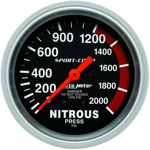 Autometer Gauge, Sport-Comp, Nitrous Pressure, 2 5/8 in, 2000psi, Mechanical, Analog, Each