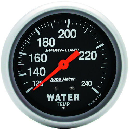 Autometer Gauge, Sport-Comp, Water Temperature, 2 5/8 in., 120-240 Degrees F, Mechanical, Each