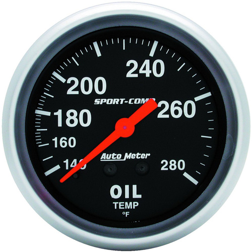 Autometer Gauge, Sport-Comp, Oil Temperature, 2 5/8 in., 140-280 Degrees F, Mechanical, Analog, Each