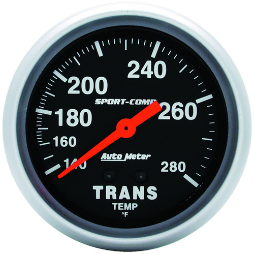 Autometer Gauge, Sport-Comp, Transmission Temperature, 2 5/8 in, 140-280 Degrees F, Mechanical, 8ft, Analog, Each