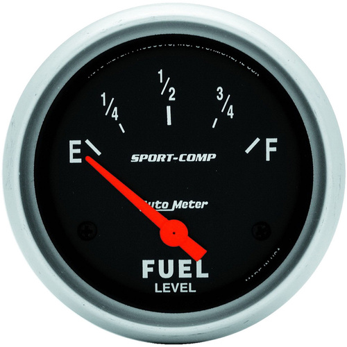 Autometer Gauge, Sport-Comp, Fuel Level, 2 5/8 in, 0-90 Ohms, Electrical, Analog, Each