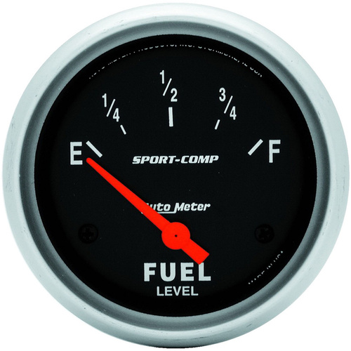 Autometer Gauge, Sport-Comp, Fuel Level, 2 5/8 in., 0-90 Ohms, Electrical, Analog, Each