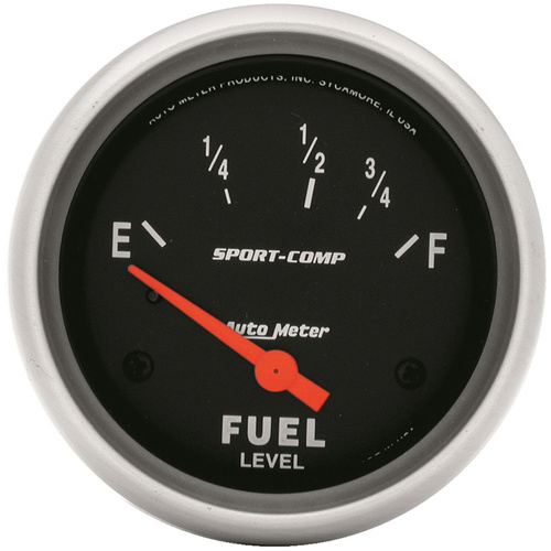 Autometer Gauge, Sport-Comp, Fuel Level, 2 5/8 in., 73-10 Ohms, Electrical, Analog, Each