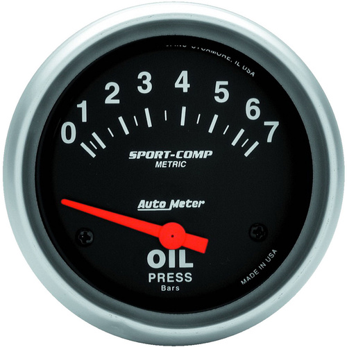 Autometer Gauge, Sport-Comp, Oil Pressure, 2 5/8 in., 7 Bar, Electrical, Each