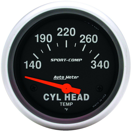 Autometer Gauge, Sport-Comp, CYLINDER HEAD Temperature, 2 5/8 in., 140-340 Degrees F, Electrical,