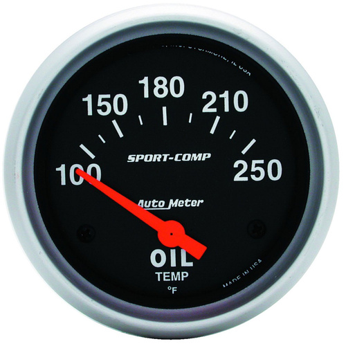 Autometer Gauge, Sport-Comp, Oil Temperature, 2 5/8 in, 100-250 Degrees F, Electrical, Analog, Each
