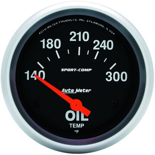 Autometer Gauge, Sport-Comp, Oil Temperature, 2 5/8 in., 140-300 Degrees F, Electrical, Analog, Each