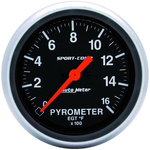 Autometer Gauge, Sport-Comp, Pyrometer (EGT), 2 5/8 in., 1600 Degrees F, Digital Stepper Motor, Analog, Each
