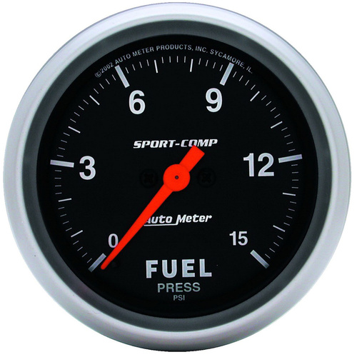 Autometer Gauge, Sport-Comp, Fuel Pressure, 2 5/8 in, 15psi, Digital Stepper Motor, Analog, Each