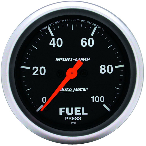 Autometer Gauge, Sport-Comp, Fuel Pressure, 2 5/8 in, 100psi, Digital Stepper Motor, Analog, Each
