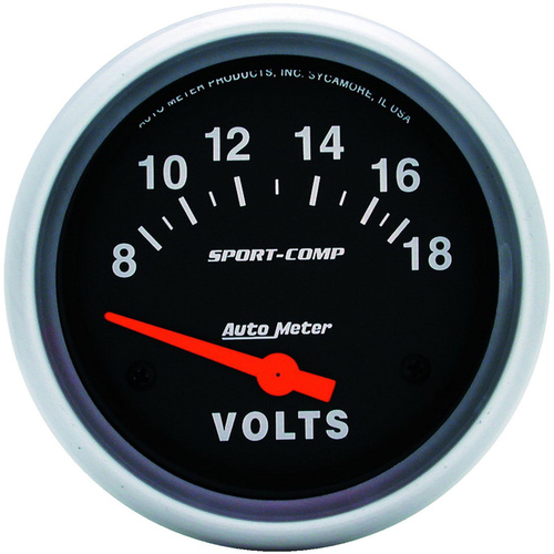 Autometer Gauge, Sport-Comp, Voltmeter, 2 5/8 in, 18V, Electrical, Each