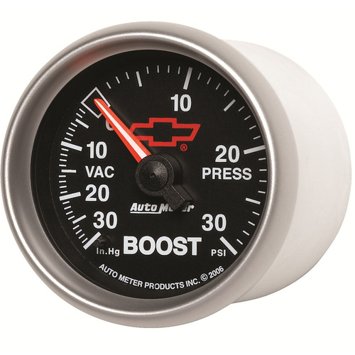 Autometer Gauge, Sport-Comp II, Vacuum/Boost, 2 1/16 in., 30 in. Hg/30psi, Mechanical, GM Bowtie Black, Analog, Each
