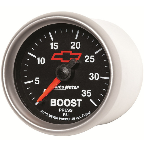 Autometer Gauge, Sport-Comp II, Boost, 2 1/16 in., 35psi, Mechanical, GM Bowtie Black, Analog, Each