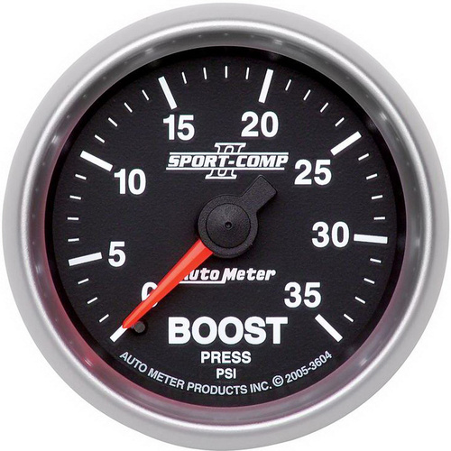 Autometer Gauge, Sport-Comp II, Boost, 2 1/16 in., 35psi, Mechanical, Analog, Each