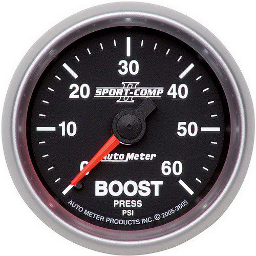 Autometer Gauge, Sport-Comp II, Boost, 2 1/16 in., 60psi, Mechanical, Analog, Each
