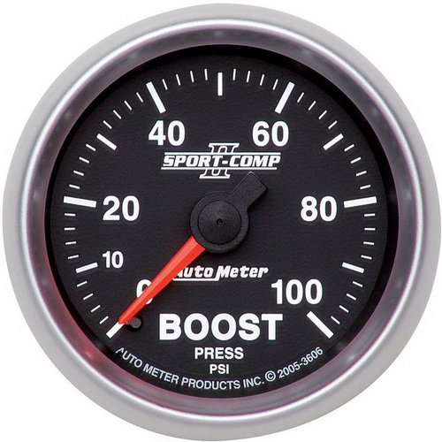 Autometer Gauge, Sport-Comp II, Boost, 2 1/16 in., 100psi, Mechanical, Analog, Each