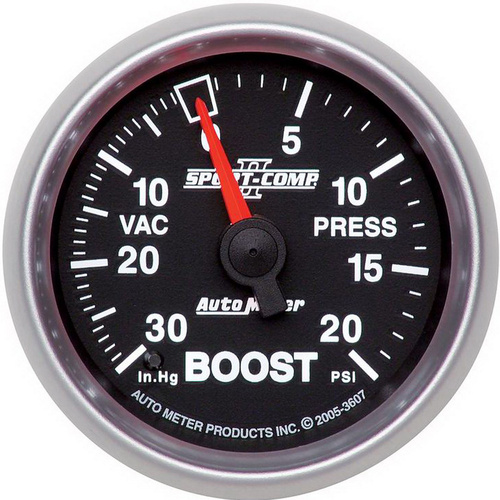 Autometer Gauge, Sport-Comp II, Vacuum/Boost, 2 1/16 in., 30 in. Hg/20psi, Mechanical, Analog, Each