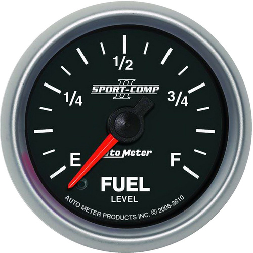 Autometer Gauge, Sport-Comp II, Fuel Level, 2 1/16 in., 0-280 Ohms Programmable, Analog, Each