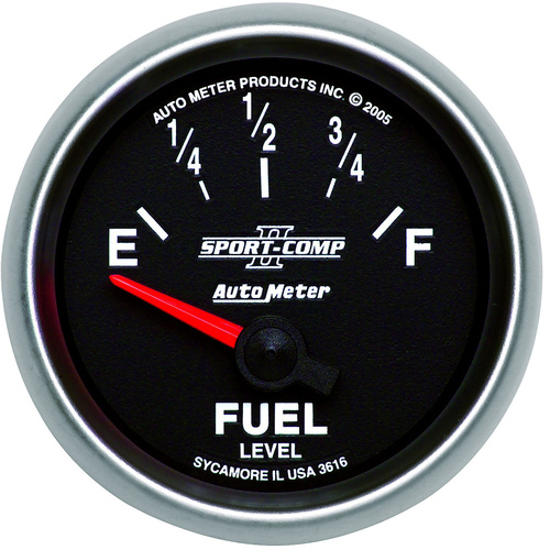 Autometer Gauge, Sport-Comp II, Fuel Level, 2 1/16 in., 240-33 Ohms, Electrical, Analog, Each