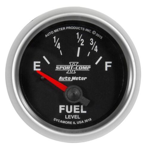 Autometer Gauge, Fuel Level, 2 1/16", 16Ωe To 158Ωf, Elec, Sport-Comp Ii, Sport-Comp Ii