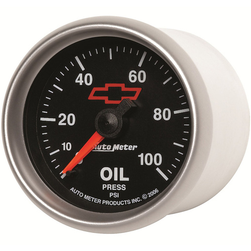 Autometer Gauge, Sport-Comp II, Oil Pressure, 2 1/16 in., 100psi, Mechanical, GM Bowtie Black, Analog, Each