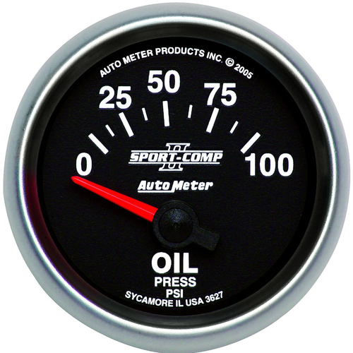 Autometer Gauge, Sport-Comp II, Oil Pressure, 2 1/16 in., 100psi, Electrical, Analog, Each