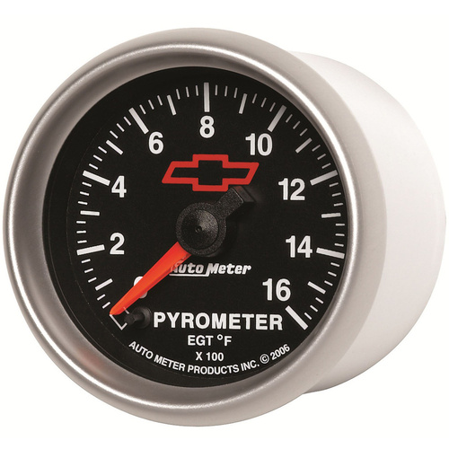 Autometer Gauge, Sport-Comp II, Pyrometer (EGT), 2 1/16 in., 1600 Degrees F, Stepper Motor, GM Bowtie Black, Analog, Each