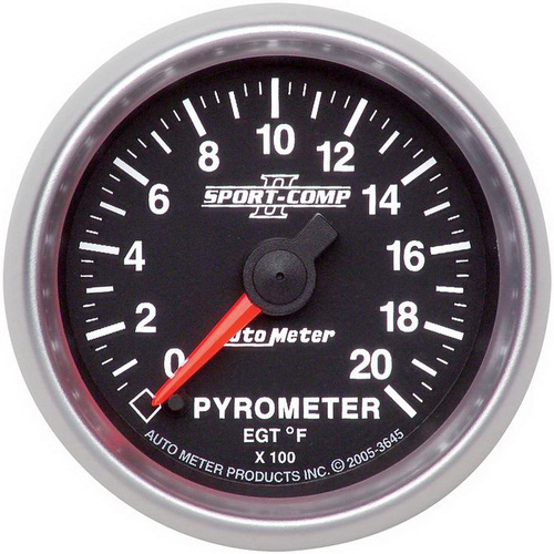 Autometer Gauge, Sport-Comp II, Pyrometer 0-2000 Degrees F 2 1/16 in. Analog Electrical Each, Each
