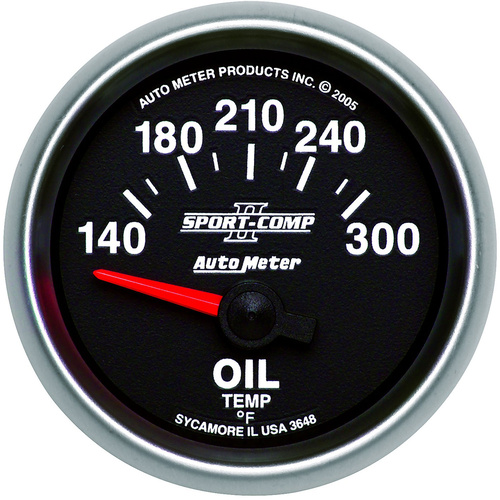 Autometer Gauge, Sport-Comp II, Oil Temperature, 2 1/16 in., 140-300 Degrees F, Electrical, Analog, Each