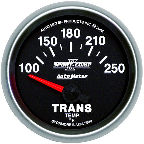 Autometer Gauge, Sport-Comp II, Transmission Temperature, 2 1/16 in, 100-250 Degrees F, Electrical, Analog, Each