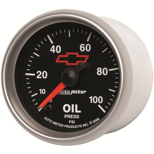 Autometer Gauge, Sport-Comp II, Oil Pressure, 2 1/16 in., 100psi, Digital Stepper Motor, GM Bowtie Black, Analog, Each