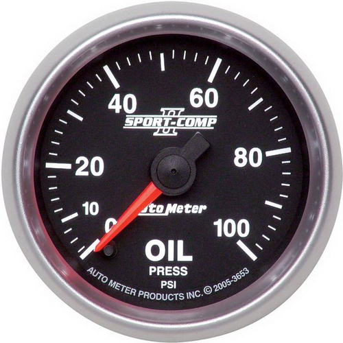Autometer Gauge, Sport-Comp II, Oil Pressure 0-100 psi 2 1/16 in. Analog Electrical Each, Each