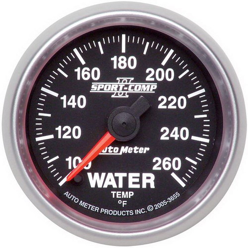Autometer Gauge, Sport-Comp II, Water Temperature 100-260 Degrees F 2 1/16 in. Analog Electrical Each, Each