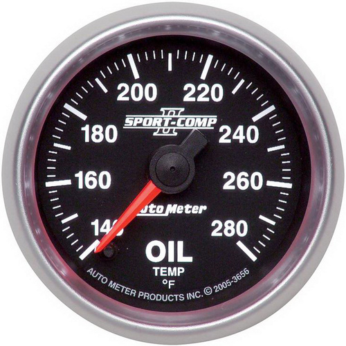 Autometer Gauge, Sport-Comp II, Oil Temperature 140-280 Degrees F 2 1/16 in. Analog Electrical Each, Each