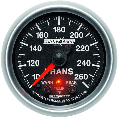 Autometer Gauge, Sport-Comp II, Transmission Temperature, 2 1/16 in., 100-260 Degrees F, Stepper Motor W/Peak & Warn, Analog, Each