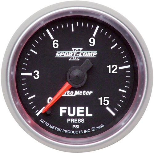 Autometer Gauge, Sport-Comp II, Fuel Pressure 0-15 psi 2 1/16 in. Analog Electrical Each, Each