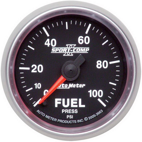 Autometer Gauge, Sport-Comp II, Fuel Pressure 0-100 psi 2 1/16 in. Analog Electrical Each, Each
