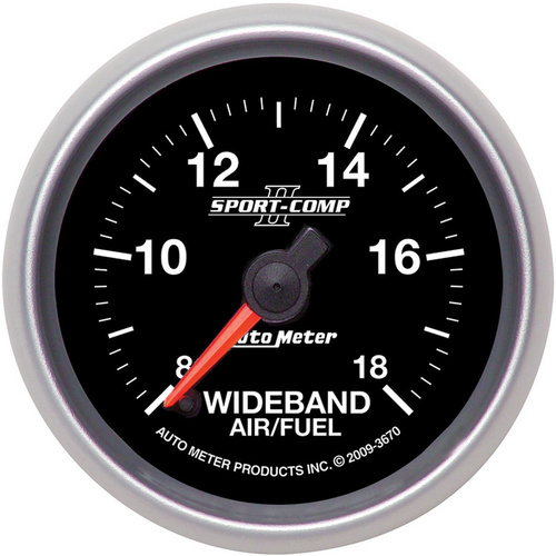 Autometer Gauge, AIR/FUEL RATIO-WIDEBAND, ANALOG, 2 1/16 in., 8:1-18:1, Stepper Motor, SC II