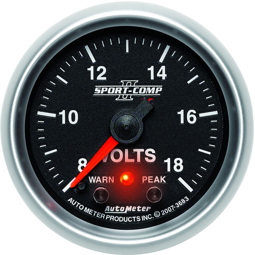 Autometer Gauge, Sport-Comp II, Voltmeter, 2 1/16 in, 18V, Digital Stepper Motor W/Peak & Warn, Each