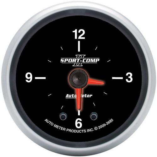 Autometer Gauge, Analog, Sport-Comp II, Clock, 2 1/16 in., 12hr, Each