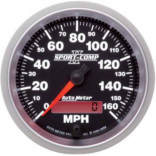 Autometer Gauge, Sport-Comp II, Speedometer, 3 3/8 in., 160mph, Electric Programmable, Analog, Each