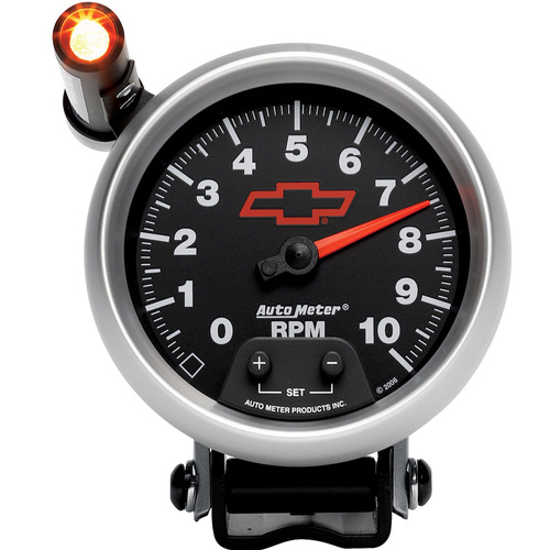 Autometer Gauge, Tachometer, 3 3/4 in., 0-10K RPM, Pedestal w/ EXT. Quick-Lite, GM Bowtie Black, Analog, Each