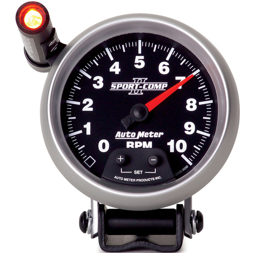 Autometer Gauge, Sport-Comp II, Tachometer, 3 3/4 in, 0-10K RPM, Pedestal w/ EXT. Quick-Lite, Each