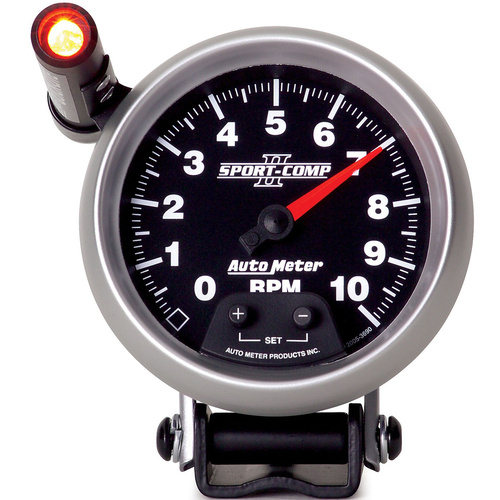 Autometer Gauge, Sport-Comp II, Tachometer, 3 3/4 in., 0-10K RPM, Pedestal w/ EXT. Quick-Lite, Each