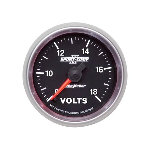 Autometer Gauge, Sport-Comp II, Voltmeter, 2 1/16 in., 18V, Digital Stepper Motor, Analog, Each