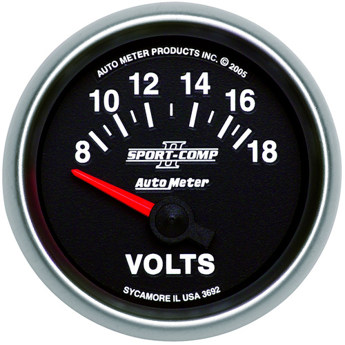 Autometer Gauge, Sport-Comp II, Voltmeter, 2 1/16 in., 18V, Electrical, Analog, Each